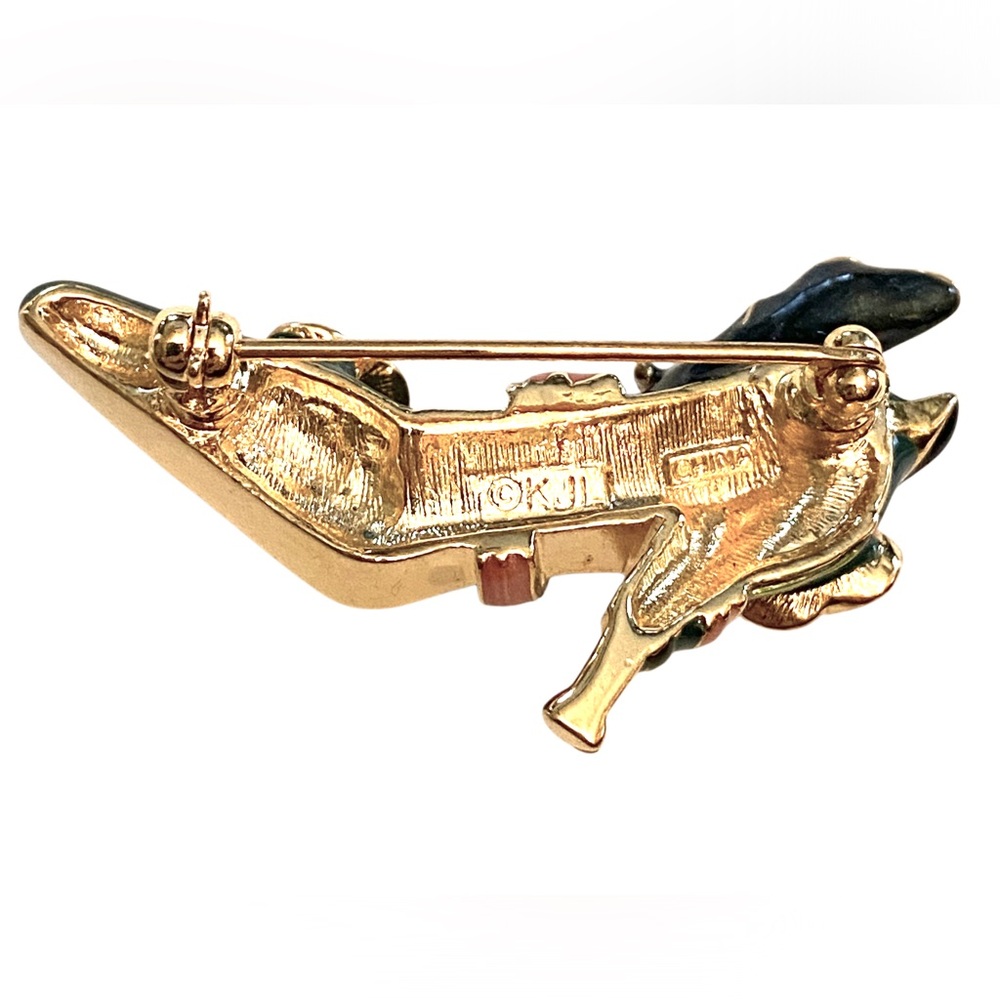 Kenneth Jay Lane High Heeled Shoe Brooch Green Floral View 4